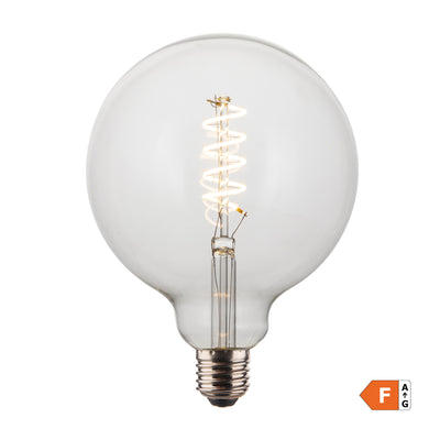 Clear LED Edison spiral filament dimmable bulb, 6W E27 Globe G125 design