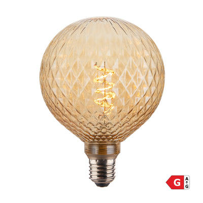 4W E27 dimmable LED spiral Edison bulb with diamond-patterned amber globe