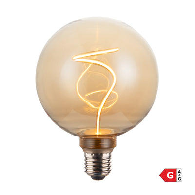 LED Twisted Filament Dimmable Bulb, 5W E27 Globe G125 in Amber finish