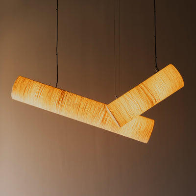 Epping Tube Paper Pendant Light in Ivory small and large size combined lit up