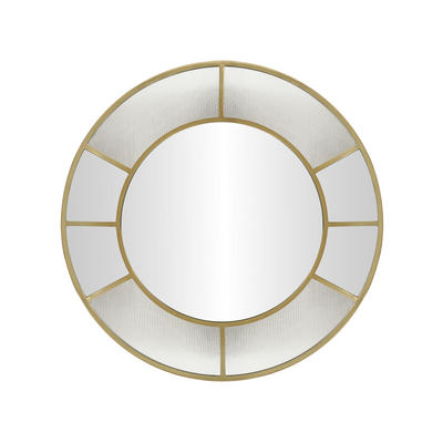 Fenton round wall mirror with aged brass frame, 31-inch