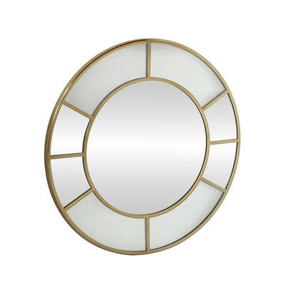 Fenton round wall mirror with aged brass frame, 31-inch