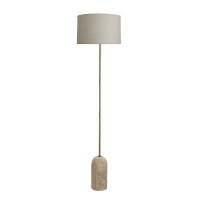 Travertine Cone Floor Lamp in Natural & Brass with a Light Natural Cotton Medium Drum Lampshade, Product Code TR-CFL-NB-DR-M-NC