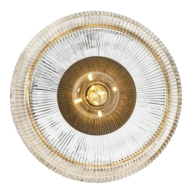 Ribbed Clear Glass Dish Wall Diffuser in 8 Inch with Brass Holder