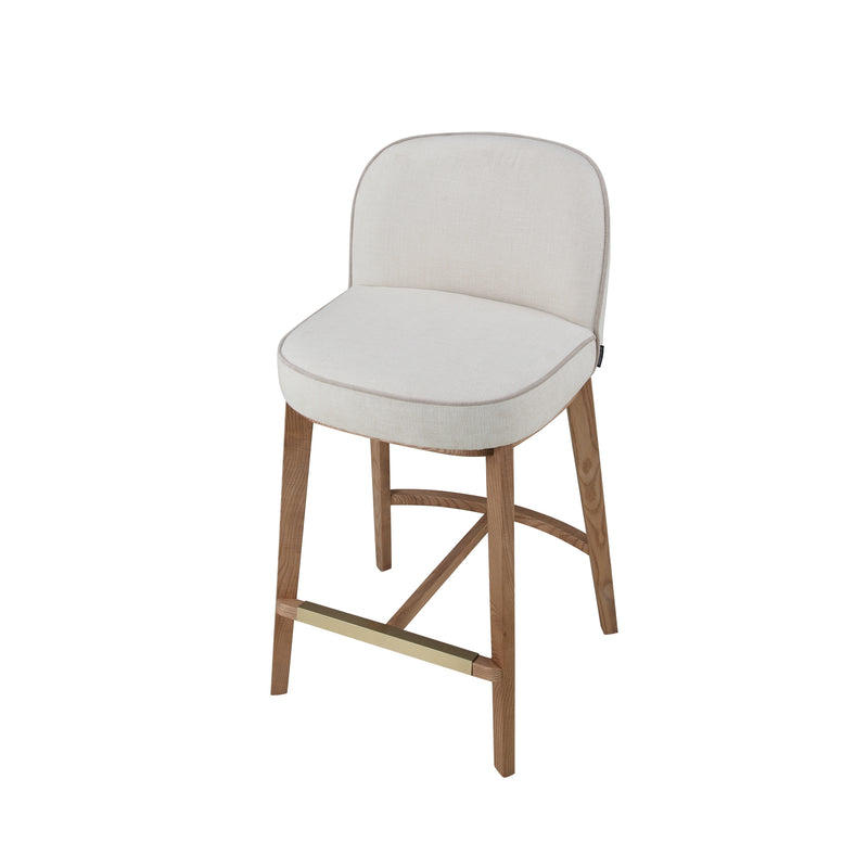 Hamble Counter Height Stool featuring a Natural Wooden Frame with Backrest and a Seat Upholstered in Easy-Clean Natural Chenille