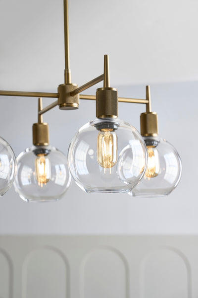 Henley Glass Globe 4 Arm Pendant Light in 7 inch Clear Finish with Brass Holder