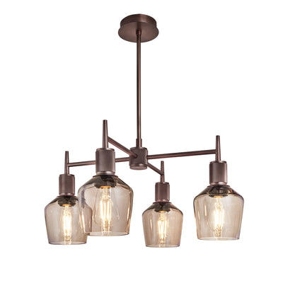 Henley Smoked Glass Schoolhouse 4 Arm Pendant Light in 5.5 inch Mocha Finish with Bronze Holder