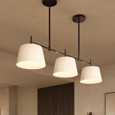 Henley Triple Bar Pendant Light with Natural Cotton Shades in Bronze, Product Code HE-P-TR-BZ-EM-M-NC-GT