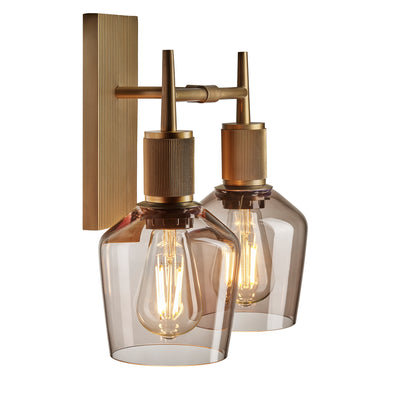 Henley Smoked Glass Schoolhouse Double Wall Light - 5.5 Inch - Mocha - Restaurant & Bar Lights - Industville Lighting UK