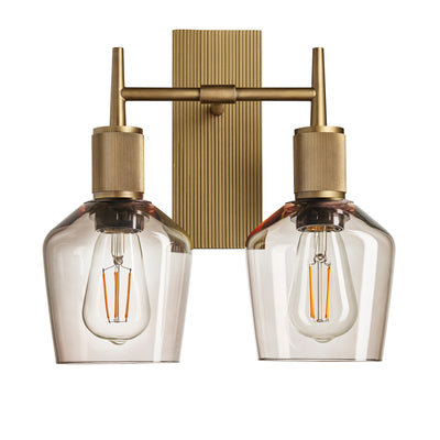 Henley Smoked Glass Schoolhouse Double Wall Light - 5.5 Inch - Mocha - Restaurant & Bar Lights - Industville Lighting UK