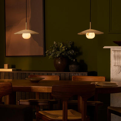 Alabaster Slope Pendant Light - 12 Inch - Brass - Natural Fibre, Wood & Stone Lights - Industville Lighting UK