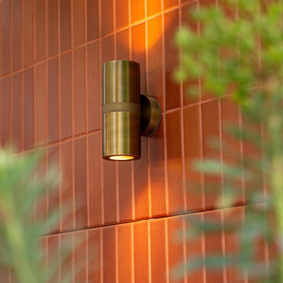 Knurled Outdoor & Bathroom Up Down Spot Light - Brass - Outdoor IP65 Lights - Industville Lighting UK