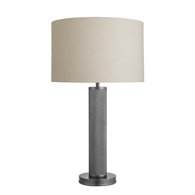 Pewter knurled table lamp with light natural cotton shade