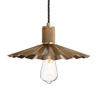Knurled Pleated Slope Pendant Light in Brass Finish with Brass Holder