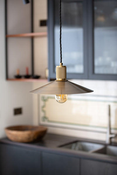 Knurled Slope Pendant Light in Brass Finish with Brass Holder in situ