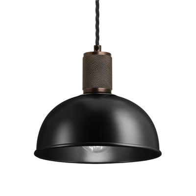 Black with Bronze Holder Knurled Dome Pendant Light - 8 Inch - Industville KN-DP8-BK-BZH