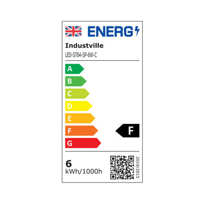 UK Energy Label for LED Edison Spiral Old Filament Dimmable Bulb- 6W E27 Pear ST64 - Clear