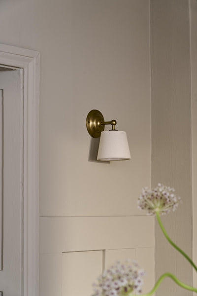 Orlando Empire Wall Light in Brass Finish with Light Natural Cotton Shade
