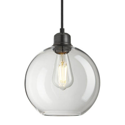 Orlando Glass Globe Pendant 9 Inch Clear with Pewter Holder