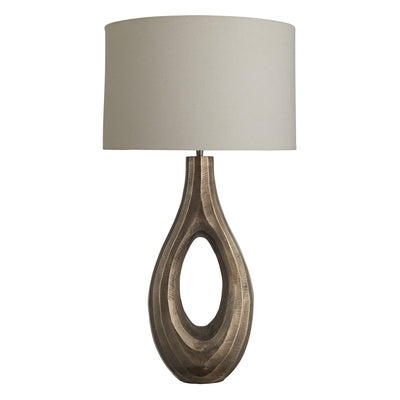 Ornate Ellipse Table Lamp in Brass with Natural Cotton Drum Shade