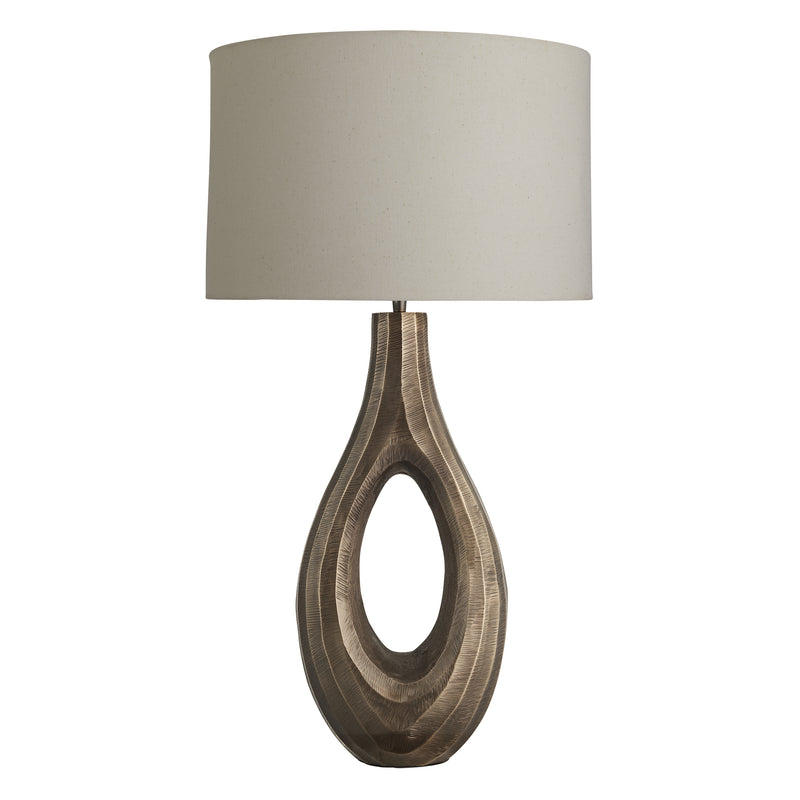 Ornate Ellipse Table Lamp in Brass with Natural Cotton Drum Shade