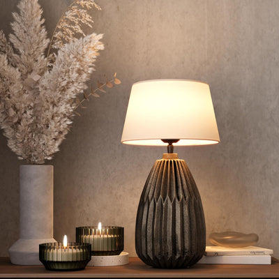 Ornate Thistle Table Lamp in Brass with Natural Cotton Empire Shade