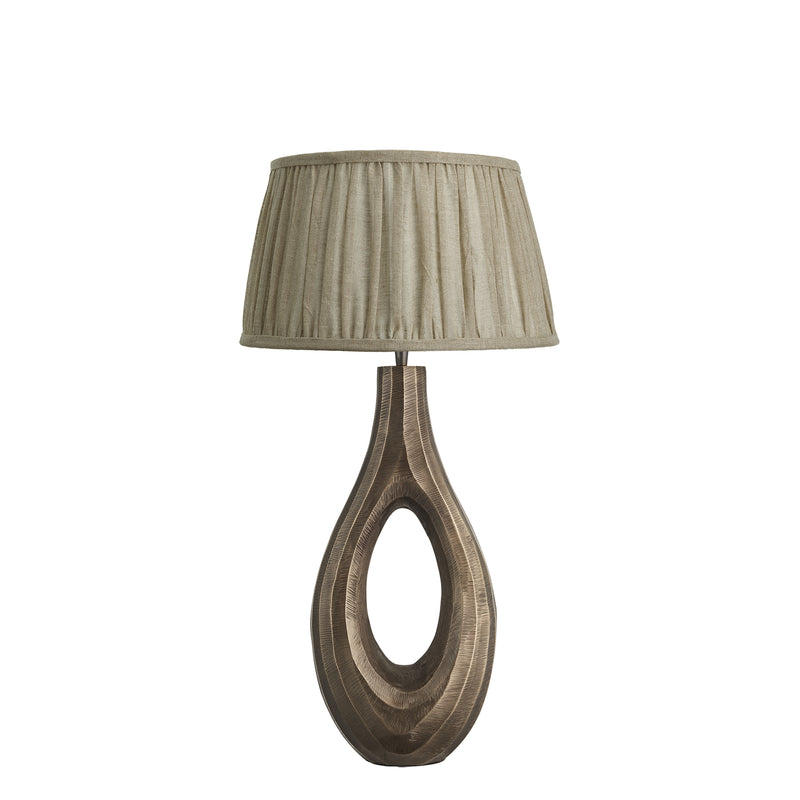 Ornate Ellipse Table Lamp in Brass with Linen Pleated Lampshade