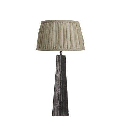 Ornate Obelisk Table Lamp in Pewter with Pure Linen Pleated Shade