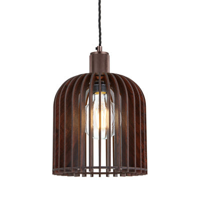 Rift Slatted Wooden Small Cone Pendant Light - Dark - Natural Fibre, Wood & Stone Lights - Industville Lighting UK