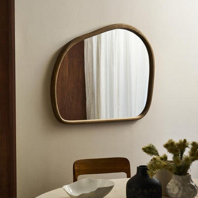 Rutland organic wall mirror with natural wood frame, 43-inch
