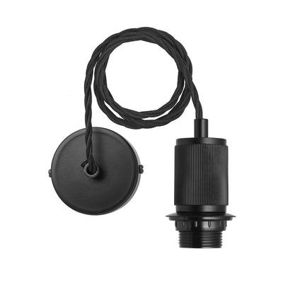 Ribbed Edison Cord Set ES E27 Bulb Holder - Black Ring & Fabric Flex