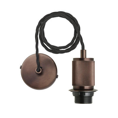Ribbed Edison Cord Set ES E27 Bulb Holder - Bronze Ring & Fabric Flex