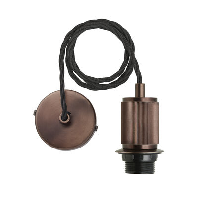 Ribbed Edison Cord Set ES E27 Bulb Holder - Bronze Lights - Industville Lighting UK