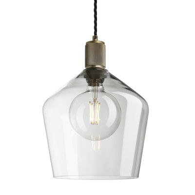 Clear Brass Holder Ribbed Glass Schoolhouse Pendant - 10 Inch - RI-GLSHP10-CL-BH