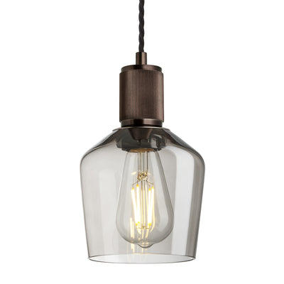 Smoked Glass Mocha Bronze Holder Ribbed Glass Schoolhouse Pendant - 5.5 Inch - RI-SGL-SHP5-MO-BZH