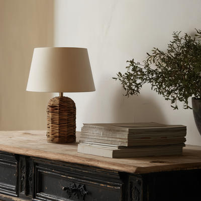 Sea Grass Cone Table Lamp Base with Empire Cotton Shade