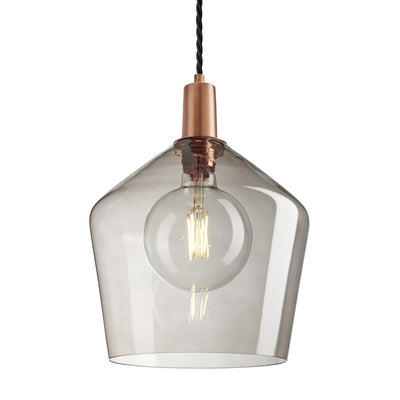 Sleek Smoked Glass Schoolhouse Pendant Lighting in 10 Inch with Copper Holder, Product Code is SL-SGL-SHP10-MO-CH