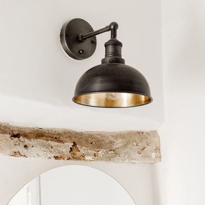 Pewter and Brass with Pewter Holder Brooklyn Dome Wall Light - 8 Inch - Industville BR-DWL8-BP-PH