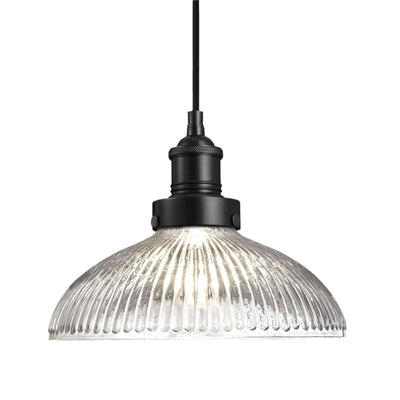 Brooklyn Glass Dome Pendant Light in 12 Inch with Black Holder, Industville BR-GLDP12-BKH