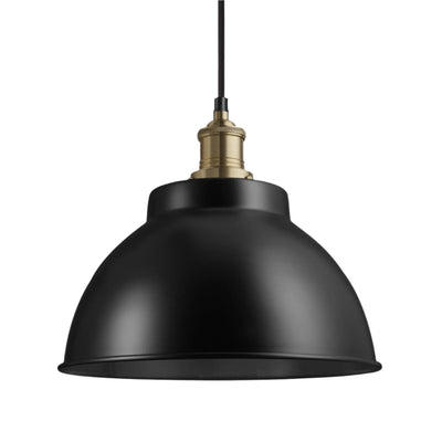 Black with Brass Holder Brooklyn Dome Pendant - 13 Inch - Industville BR-DP13-BK-BH