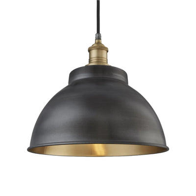 Pewter & Brass with Brass Holder Brooklyn Outdoor & Bathroom Dome Pendant - 13 Inch - BR-IP65-DP13-BP-BH - globe