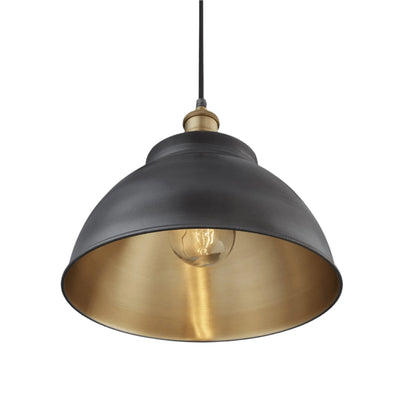 Pewter & Brass with Brass Holder Brooklyn Outdoor & Bathroom Dome Pendant - 13 Inch - BR-IP65-DP13-BP-BH