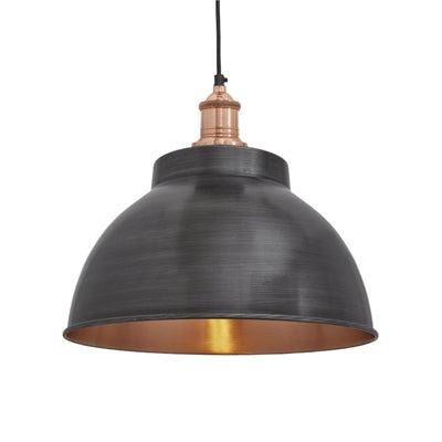 Pewter and Copper with Copper Holder Brooklyn Dome Pendant - 13 Inch - Industville BR-DP13-CP-CH