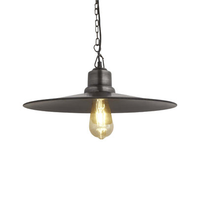 Brooklyn Flat Pendant - 15 Inch - Pewter with Chain Holder - Decorative Lighting - Industville Lighting UK