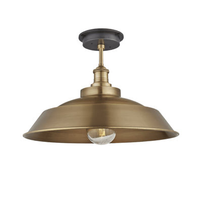 Brooklyn Outdoor & Bathroom Brass Step Flush Mount - Tube Glass - 16 Inch - Low Ceiling Semi-Flush Mount Lights - Industville Lighting UK