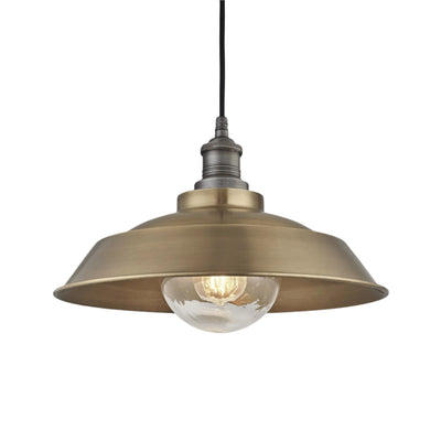 Brooklyn Outdoor & Bathroom Step Pendant in 16 Inch in Brass with a Pewter Pendant Holder, Product Code BR-IP65-SP16-B-PH-GLG