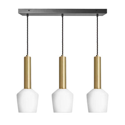White Sleek Cylinder Opal Glass Schoolhouse 3 Wire Rectangular Cluster Lights in 5.5 inch with Brass Holders, Industville SL-CY-OGL-SH5-3WCL-W-BH