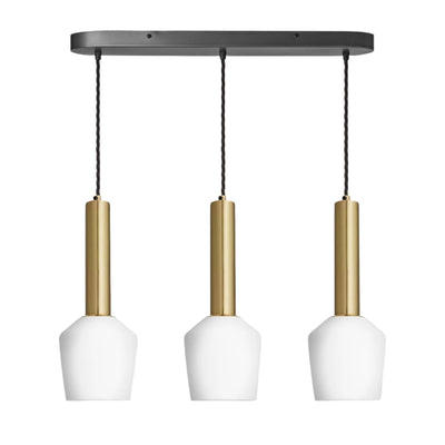 White Sleek Cylinder Opal Glass Schoolhouse 3 Wire Oval Cluster Lights in 5.5 inch with Brass Holders, Industville SL-CY-OGL-SH5-3WOCL-W-BH