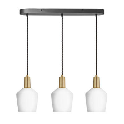 Sleek Opal Glass Schoolhouse 3 Wire Oval Cluster Lights in 5.5 inch with Brass Holder, Product code is SL-OGL-SH5-3WOCL-W-BH