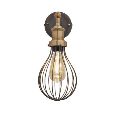 Pewter Brooklyn Balloon Cage Wall Light in 6 Inch with Brass Holder, Product Code is BR-BCWL6-P-BH